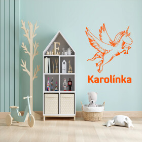 Veselá Stena Samolepka Jednorožec s menom Farba: oranžová, Veľkosť: 80 x 63 cm