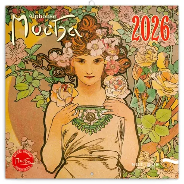 NOTIQUE Poznámkový kalendár Alfons Mucha 2026 - Východný / 30 x 30 cm (PGP-35152-V)