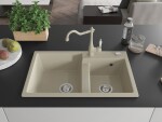 MEXEN/S MEXEN/S - Tomas granitový drez 2-bowl vrátane batérie Carla, béžová 6516-69-670700-69