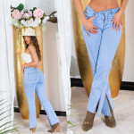 Sexy Highwaist flared Jeans with Slit denimblue