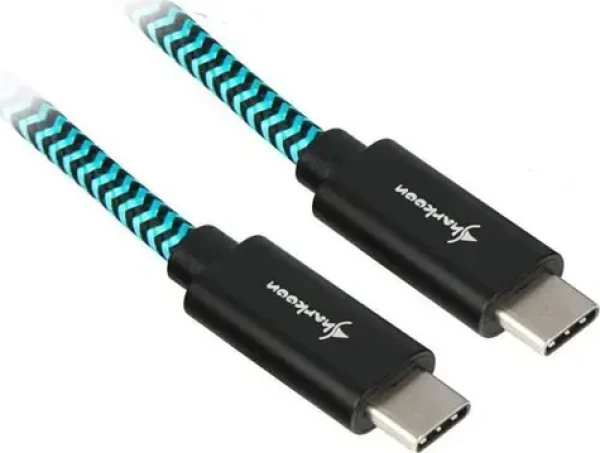 Sharkoon USB-A na USB-C čierna / svetlo modrá / USB kábel / USB 3.2 Gen 2 / Opletený, hliníkový / 1 m (4044951027125)