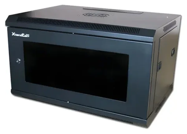 Xtendlan Nástenný rozvádzač 6U 600x450mm čierna / Rozvádzač / Sklenené dvere / Jednodielny, rozložený (WS-6U-64-BLACK-U-P)
