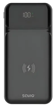 Savio BA-09 čierna / Powerbanka / 10000 mAh / bezdrôtové nabíjanie / USB-C, USB-A / PD, QC 20W (SAVBA-09)