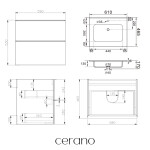 CERANO - Kúpeľňová skrinka Velora - čierna matná, úchytka zlatá + keramické umývadlo Novo - biela lesklá - 61x54,5x46,5 CER-979899
