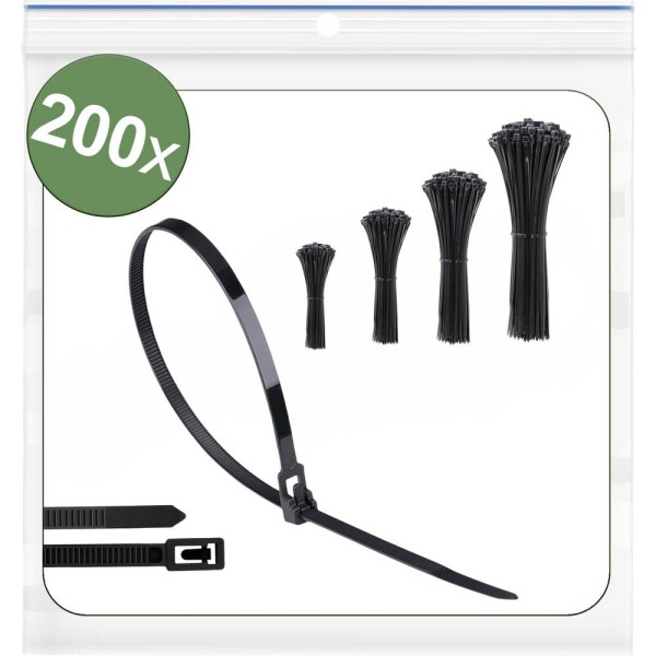 Quadrios 25CA704, 25CA704, sťahovacie pásky, 5 mm, 150 mm, 200 mm, 250 mm, 300 mm, čierna, rozpojiteľné, s pákovým uzáverom, odolné voči UV žiareniu, odolné; 25CA704