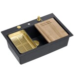 Quadron - Granitový drez MARC 110 WORKSTATION Black Metallic Zlaty HQM7650U8_PVDG1