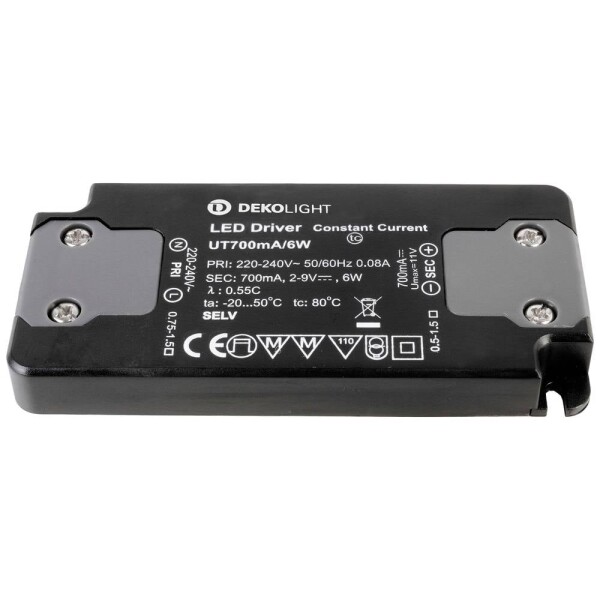 Deko Light FLAT, CC, UT LED driver konštantný prúd 6 W 80 mA - 0.70 A 9 V/DC; 862048