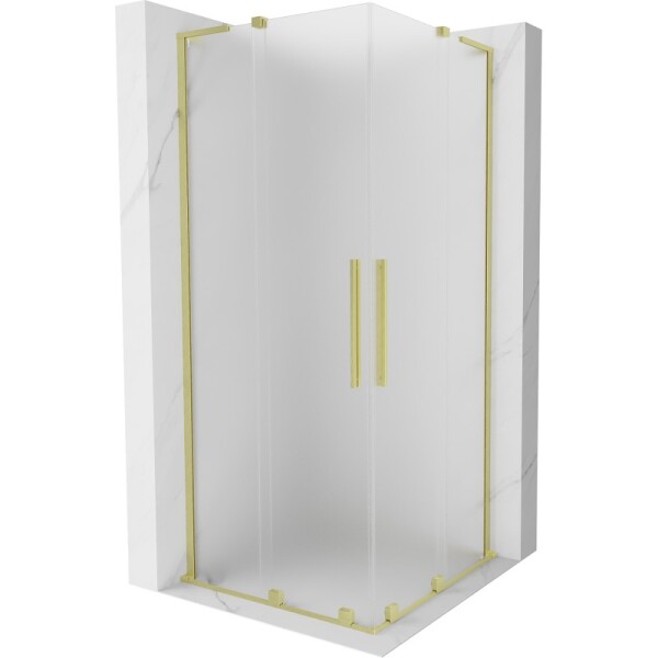 MEXEN/S - Velar L Duo sprchovací kút, posuvné dvere 90 x 90, dekor, zlato kartáčovaná 871-090-090-02-33-55