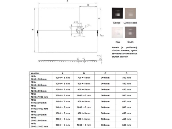 GELCO Sprchová vanička MITIA PMSS12080 1200x800 sivá svetlá profilovaná PMSS12080