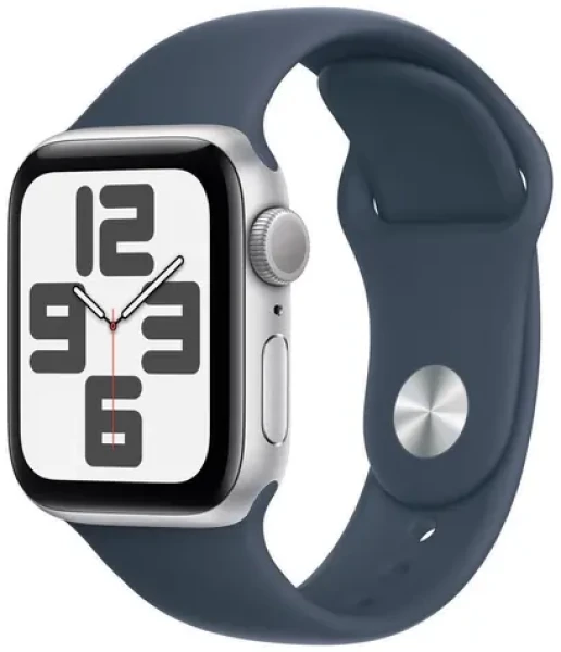 Apple Watch SE (2023) GPS 40mm Strieborné hliníkové telo - Búrkovo modrý športový remienok M/L / 150-200 mm (MRE23QC/A)