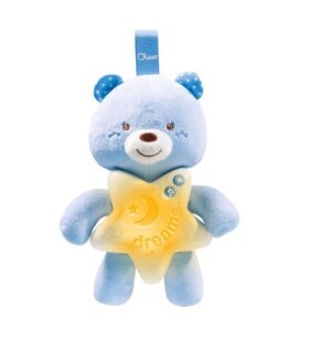 Chicco Medvedík First Dreams s nočnou lampičkou a melódiami modrá / napájanie 3x AA (8058664079711)