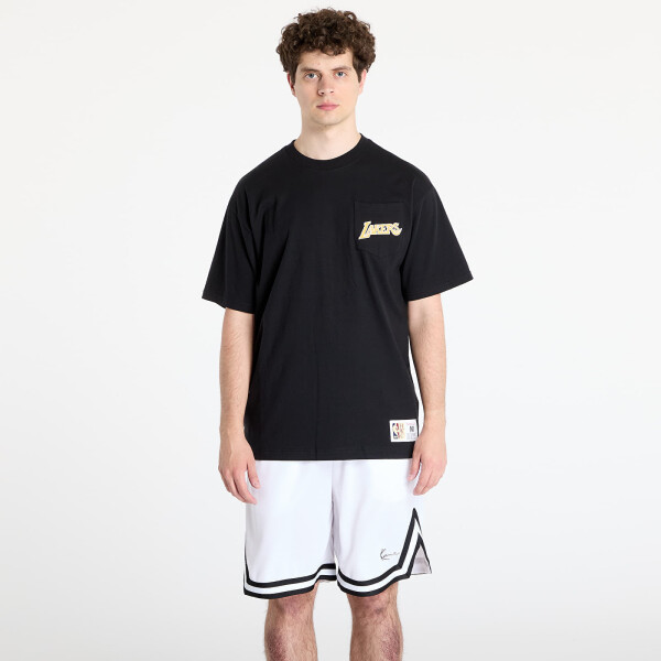 Tričko Mitchell & Ness NBA Double Hit Ss Pocket Tee Vintage Logo Lakers Black XL