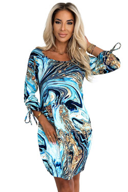 281-7 SOPHIE Pohodlné šaty s vreckami Oversize - BLUE-GOLD WAVES XXL