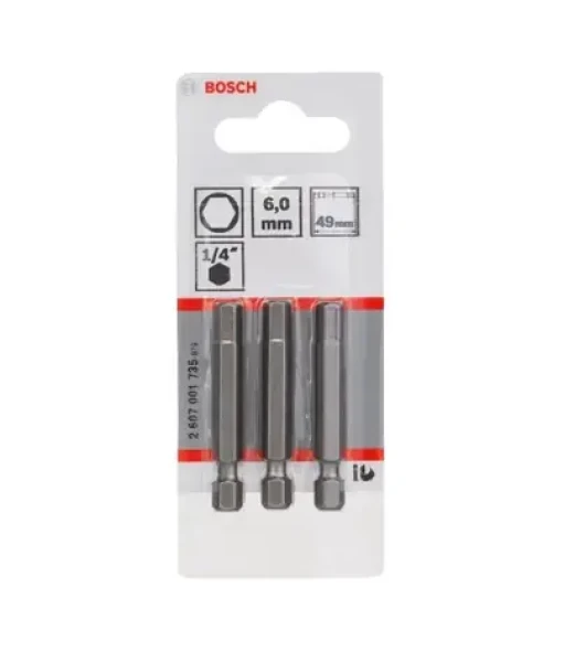 BOSCH 2607001735 / Sada skrutkovacích bitov HEX 6. 49 mm (3 ks) / Extra odolné (2607001735)