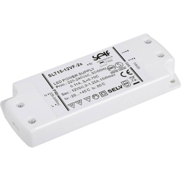 Self Electronics SLT15-12VF-2S napájací zdroj pre LED, LED driver konštantné napätie 15 W 1.25 A 12 V/DC montáž na nehorľavom povrchu, bez možnosti stmievania,; SLT15-12VF-2S