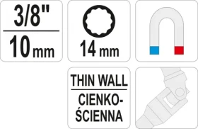 YATO Nadstavec na sviečky s kĺbom 3/8" 14 mm / Nadstavec / Kĺbový / 14 mm