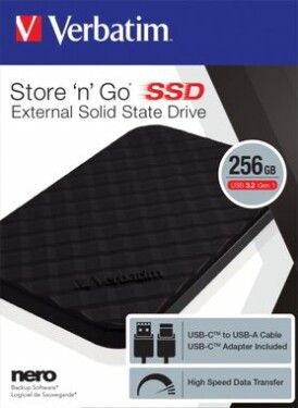 Verbatim SSD Store #39;n#39; Go 256GB čierna / Externý SSD / 2.5"/ USB 3.2 Gen. 1 (53249)