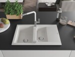 MEXEN/S MEXEN/S - Gaspar granitový drez 1.5 s odkvapkávačom vrátane batérie Flora, biela 6507-20-670401-02