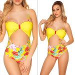 Sexy Swimsuit with Cut Out Flamingo Print GELB 38