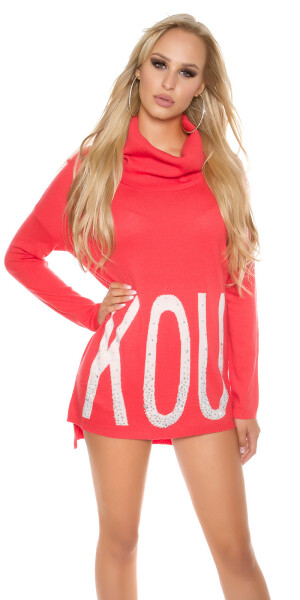 Trendy KouCla oversize turtleneck with rhinestones Einheitsgroesse