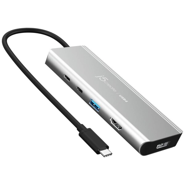 J5create j5create JCD401 USB4™ Dual 4K Multi-Port Hub, Silver, Wired, USB 3.2 Gen 2 (3.1 Gen 2) Type-C, 85 W, Silver, 10 Gbit/s, 4K Ultra HD