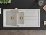 MEXEN/S MEXEN/S - Andres granitový drez s odkvapkávačom 1000 x 500 mm, biela, zlatý sifón 6515101510-20-G