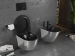 MEXEN - Lena Závesná WC misa vrátane sedátka s slow-slim, duroplast, čierna mat / strieborná 30224074