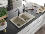 MEXEN/S MEXEN/S - Gaspar granitový drez 1.5 s odkvapkávačom vrátane batérie Flora, béžová 6507-69-670401-70-B