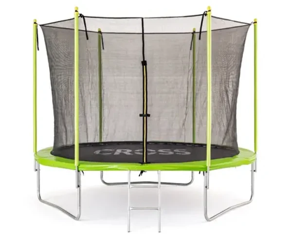 CROSS Trampolína so sieťou a rebríkom zelenočierna / 306 x 306 x 250 cm (101891555)
