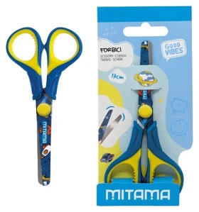 Mitama Good Vibes modrá žltá / Nožnice / detské / zaoblené čepele / 13 cm (61286-90169)