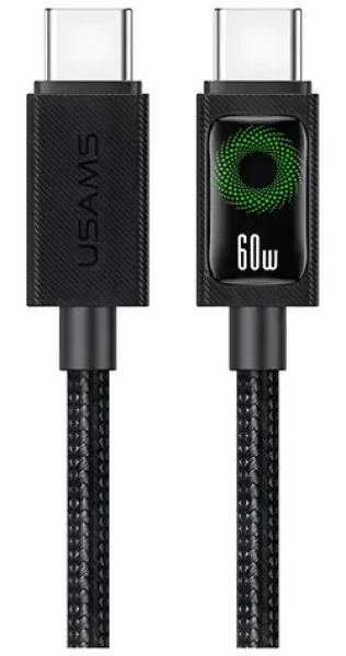 USAMS U92 čierna / Nabíjací a dátový kábel / USB-C - USB-C / 60W PD / 1,2m (SJ773USB01)
