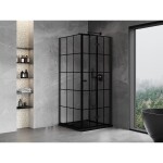 MEXEN/S - Mist-F sprchovací kút skladacie dvere pravá 80 x 80, čierna kratka, čierna 8A6T-080-080-70-77-P