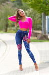 Sexy Jeanslook Leggings with floral print denimblue Einheitsgroesse