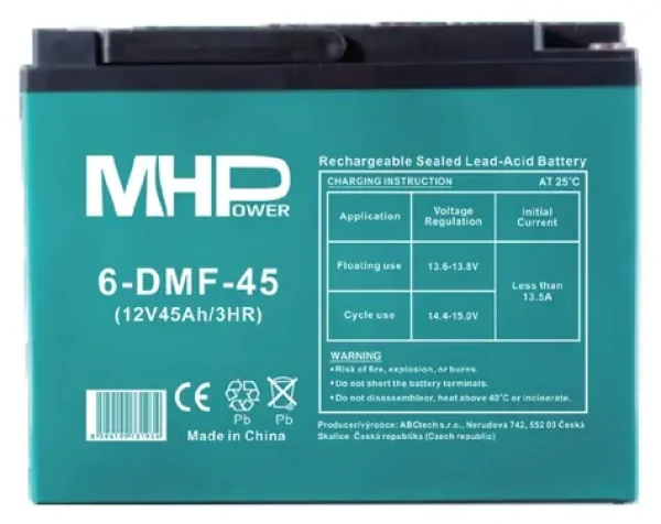 Carspa MHPower 6-DMF-45 / Gélový akumulátor / VRLA GÉL / 12V/45Ah / Deep Cycle / Terminál D3-M6 (6-DMF-45)