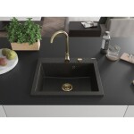 MEXEN/S MEXEN/S - Elix granitový drez 1-miska 600 x 500 mm, čierna/zlatá metalik, sifón zlatá 6525601005-75-G