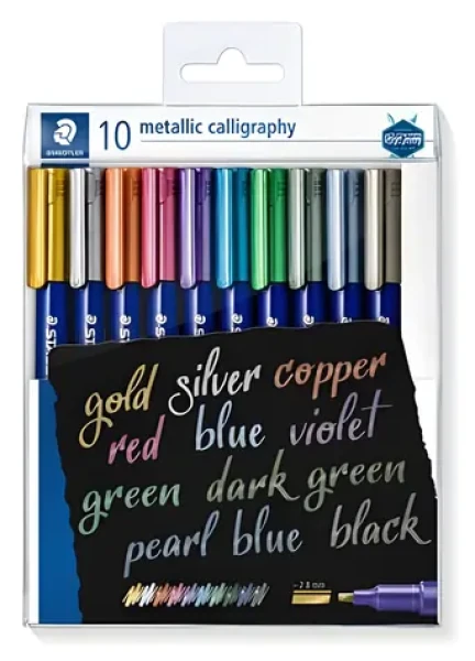 Staedtler Metallic Calligraphy / Popisovač / kaligrafický hrot / mix farieb / 10 ks / 2,8 mm (8325 TB10)