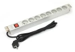 Napájacia lišta do racku 19" hliníková / PDU / 8x zásuvka / 16 A / vypínač / 1,8 m (A-19-STRIP-2-IMP)