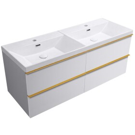 CERANO - Kúpeľňová skrinka Velora - biela matná, úchytka zlatá - keramické dvojumývadlo Viano - 121,5x67,5x46,5 CER-447415
