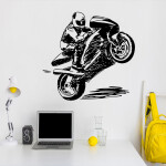 Veselá Stena Samolepka Kreslený motorkár Farba: béžová, Veľkosť: 60 x 63 cm