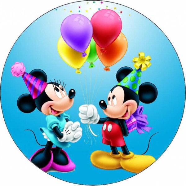 Jedlý papier Mickey a Minnie — narodeniny, 19,5 cm - Pictu Hap