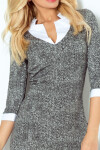 Dámske spoločenské šaty COLLAR short SAF-110-2 sivá/biela - Numoco XL bílá/černá