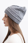 Dámska zimná čiapka z vlny a pleteného vzoru K428 sivá UNI