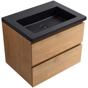 CERANO - Kúpeľňová skrinka Carole - dub medový + umývadlo z lit. mramoru Ovo - čierna matná - 70,5x53x46,5 CER-8050BD85871