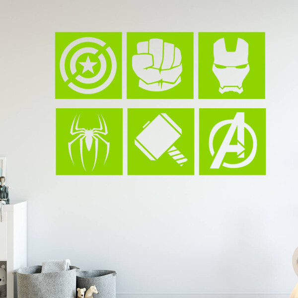 Veselá Stena Samolepka Znaky Avengers sada Farba: zelená, Veľkosť: 100 x 68 cm