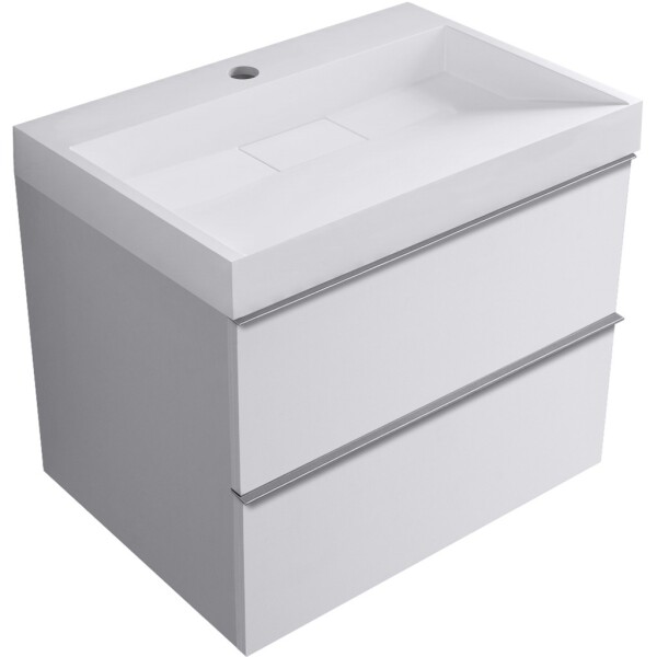 CERANO - Kúpeľňová skrinka Velora - biela matná, úchytka chróm + umývadlo z lit. mramoru s otvorom Vita - biela lesklá - 70x63x46,5 CER-8050BD83874