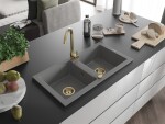 MEXEN/S MEXEN/S - Mario granitový drez 2-bowl 820x436 mm, šedá, + zlatý sifón 6504822000-71-G