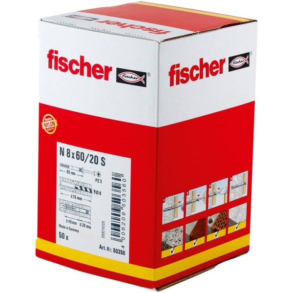 Fischer N 8 x 60/20 S klincová hmoždinka 60 mm 8 mm 50356 50 ks; 50356
