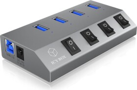 Icy Box IB-HUB1405 strieborná / USB rozbočovač s externým napájaním / 4x USB 3.0 A (IB-HUB1405)