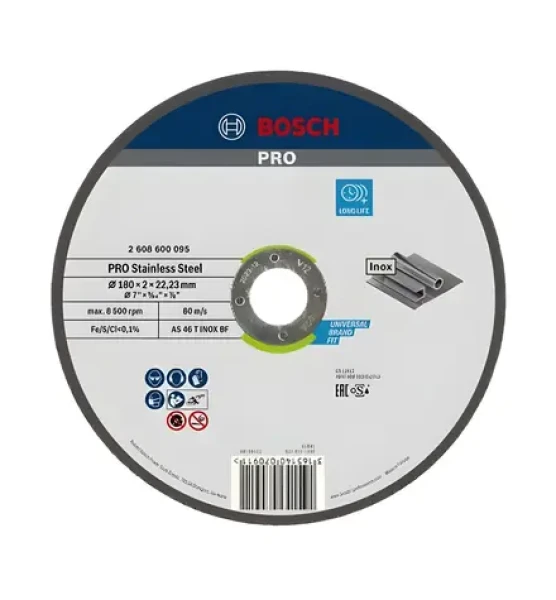 BOSCH Rezný kotúč na nerezovú oceľ / Rezný kotúč / Priemer 180 x 22,23 mm / Šírka rezu 2 mm (2608600095)