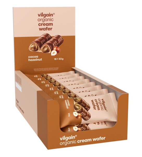 Vilgain Cream Wafer BIO – kakao s lieskovými orechmi 528 g (16 x 33 g)